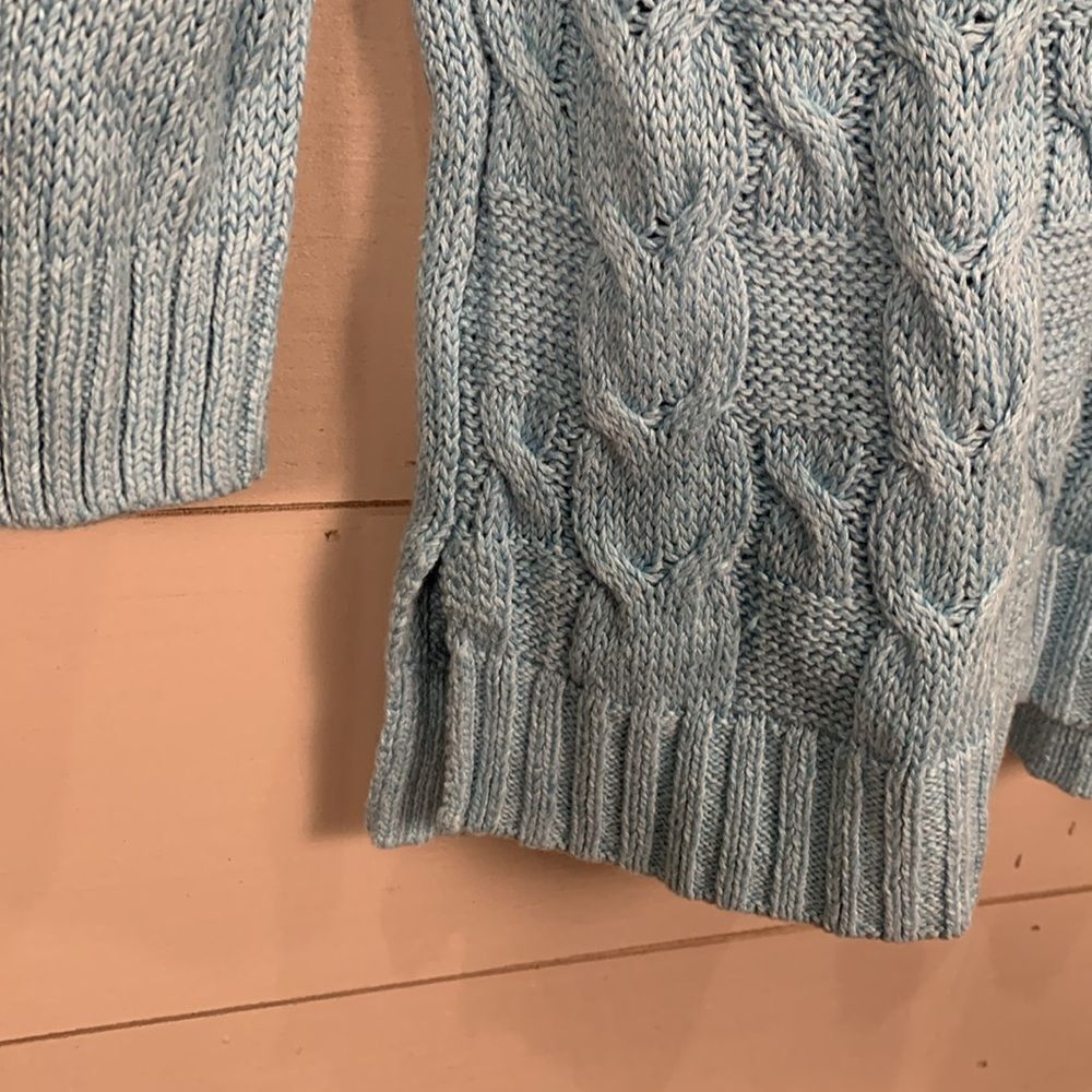 Talbots light blue cable knit linen cotton blend sweater size medium spring - Picture 3 of 9